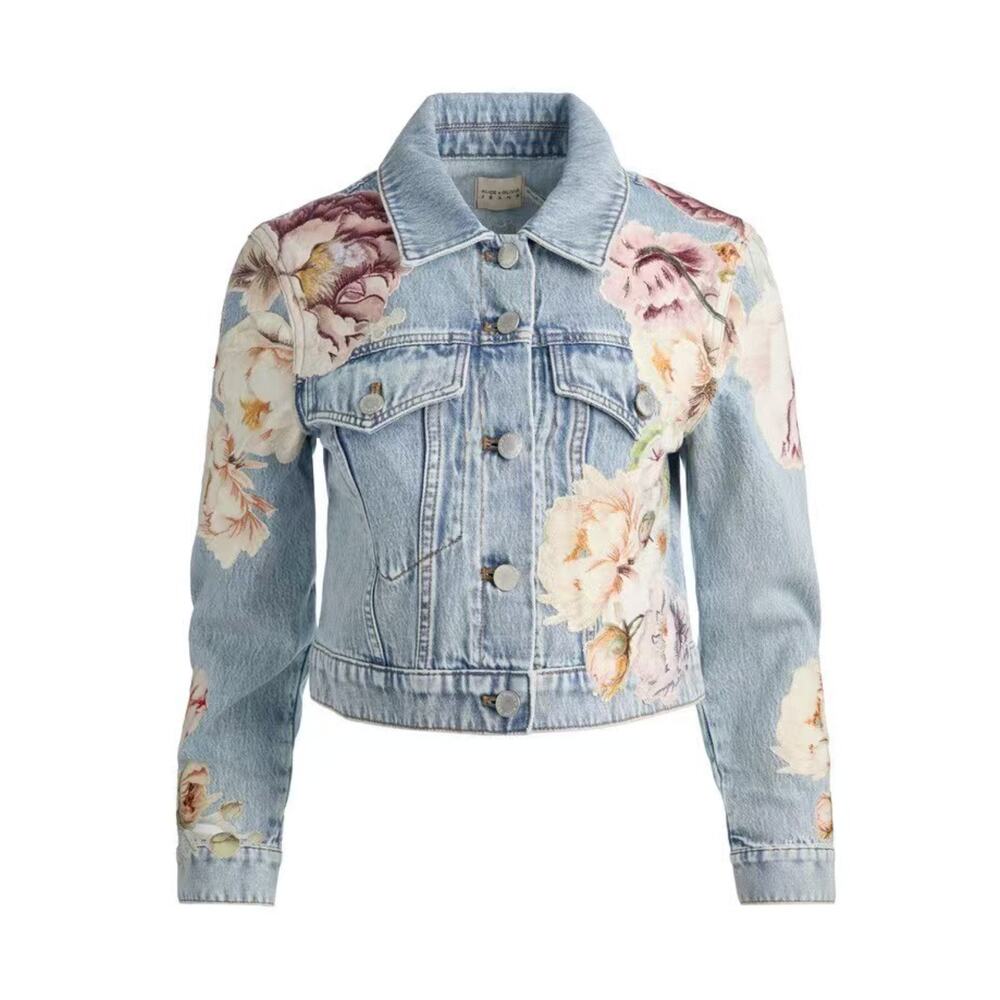 Alice + Olivia CHLOE EMBROIDERED DENIM JACKET
